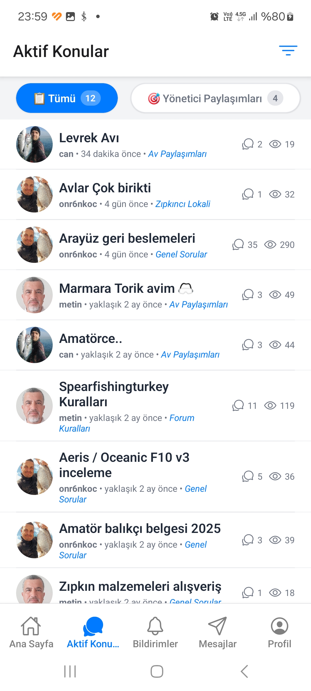 Aktif konular listesi